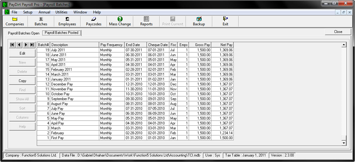 PayDirt Payroll Batches Canadian Payroll Software by PayDirt Payroll